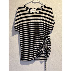 JOSEPH RIBKOFF (SIZE 6) STRIPED RUCHED CINCH TOP TEE